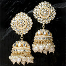 Gold-Plated White Kundan-Pearls studded Vilandi Jhumka Earrings