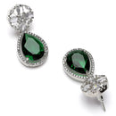 Rhodium Plated Teardrop Green American Diamond Contemporary Drop Earrings