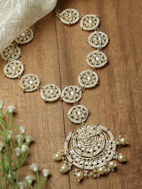 Gold-Plated White Kundan studded Vilandi Crescent Shaped Sheeshphool