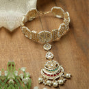 Gold-Plated Round & Rectangular White Kundan studded Crescent Shaped Sheeshphool