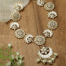 Gold-Plated White Kundan studded Crescent Shaped Sheeshphool