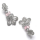 Rhodium Plated Paisley Pink American Diamond Contemporary Long Drop Earrings