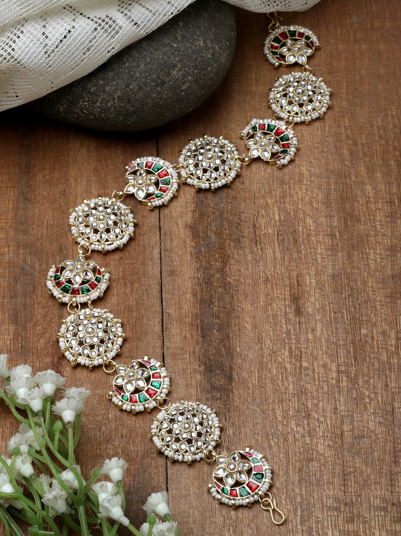 Gold-Plated White Kundan studded Vilandi Matha Patti