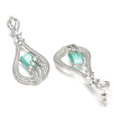 Rhodium Plated Quirky Sea Green AD Stone Contemporary Long Drop Earrings