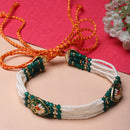 Gold-Plated White & Green Kundan Pearl Studded Matha Patti