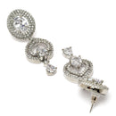 Rhodium Plated Oval & Teardrop White American Diamond Contemporary Long Drop Earrings