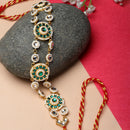 Gold-Plated Round Green Kundan & Pearl Mathapatti