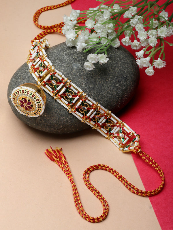Gold-Plated Multi-Colour Artificial Stones and Beads studded Borla Style Matha Patti