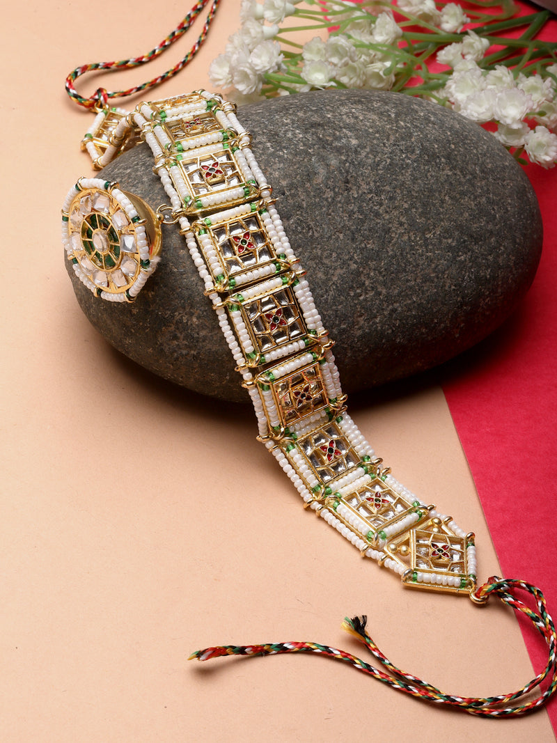 Gold-Plated Multi-Colour Artificial Stones and Beads studded Borla Style Matha Patti