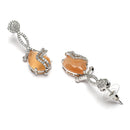 Rhodium-Plated Orange & White American Diamond studded Trardrop Shaped Drop Earrings