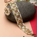 Gold-Plated Round Green & White Kundan & Cubic Zirconia Studded Borla Style Sheeshphool