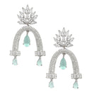 Rhodium-Plated Sea Green American Diamond studded Quirky Handcrafted Drop Earrings