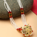 Gold-Plated Round Red & White Kundan & Cubic Zirconia Studded Borla Style Sheeshphool
