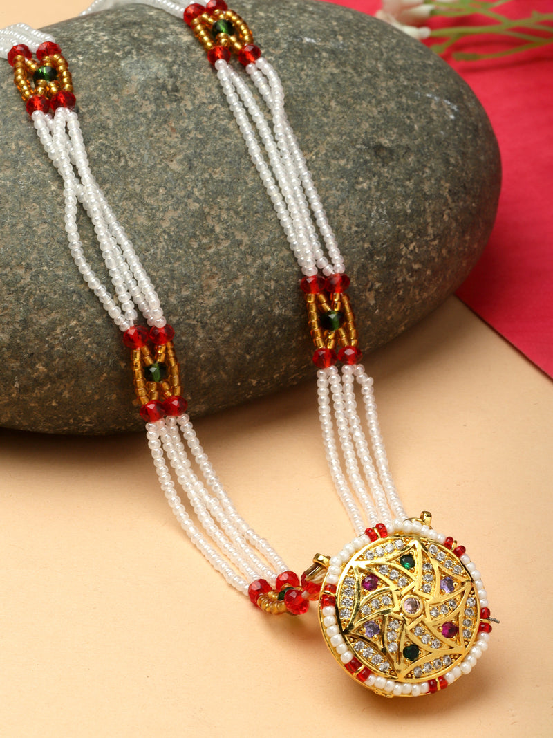 Gold-Plated Multi-Colour Artificial Stones and Beads studded Borla Style Matha Patti