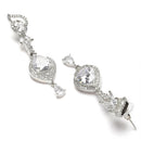 Rhodium Plated Leaf White AD Stone Contemporary Long Drop Earrings