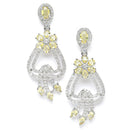 Rhodium-Plated Yellow & White American Diamond studded Floral Shaped Drop Earrings