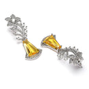 Rhodium Plated Floral Vine Yellow American Diamond Contemporary Long Drop Earrings