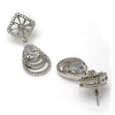 Rhodium Plated Geometric Shape White American Diamond Contemporary Drop Earrings