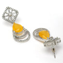 Rhodium Plated Geometric Shape Yellow American Diamond Contemporary Drop Earrings