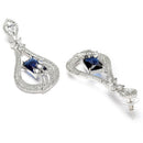 Rhodium Plated Quirky Blue AD Stone Contemporary Long Drop Earrings