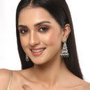 Rhodium-Plated Silver Toned Green & White American Diamond studded Triangular Shaped Drop Earrings