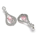 Rhodium Plated Quirky Pink AD Stone Contemporary Long Drop Earrings