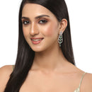 Rhodium-Plated Silver Toned Green & White American Diamond studded Crescent Shaped Drop Earrings