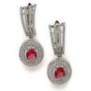 Rhodium-Plated Red American Diamond studded Handcrafted Oval Shaped Drop Earrings