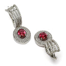 Rhodium Plated Oval Red AD Studded Contemporary Long Drop Earrings