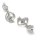 Rhodium Plated Leaf Gray American Diamond Contemporary Long Drop Earrings