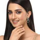 Rhodium-Plated Silver Toned Pink & White American Diamond studded Oval Shaped Drop Earrings