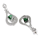Rhodium Plated Quirky Green American Diamond Contemporary Long Drop Earrings