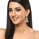 Rhodium-Plated Silver Toned Sea Green & White American Diamond studded Triangular Shaped Drop Earrings