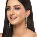 Rhodium-Plated Silver Toned Sea Green & White American Diamond studded Circular Shaped Drop Earrings