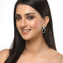 Rhodium-Plated Silver Toned Green & White American Diamond studded Geometric Shaped Drop Earrings