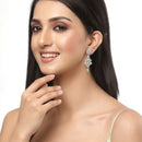 Rhodium-Plated Silver Toned Sea Green American Diamond studded Spiked Shaped Drop Earrings