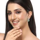 Rhodium-Plated Silver Toned American Diamond studded Paisley Shaped Studs Earrings