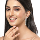 Rhodium-Plated Silver Toned Sea Green & White American Diamond studded Crescent Shaped Drop Earrings