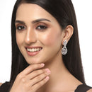 Rhodium-Plated Silver Toned Pink & White American Diamond studded Oval Shaped Drop Earrings