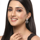 Rhodium-Plated Silver Toned Grey & White American Diamond studded Square Shaped Drop Earrings
