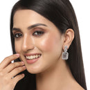 Rhodium-Plated Silver Toned Grey & White American Diamond studded Geometric Shaped Drop Earrings