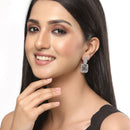 Rhodium-Plated Silver Toned Grey & White American Diamond studded Geometric Shaped Drop Earrings