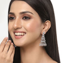 Rhodium-Plated Silver Toned White American Diamond studded Triangular Shaped Drop Earrings