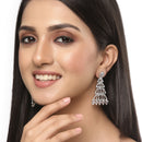 Rhodium-Plated Silver Toned White American Diamond studded Triangular Shaped Drop Earrings