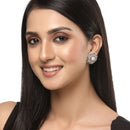 Rhodium-Plated Silver Toned White American Diamond studded Floral Shaped Studs Earrings