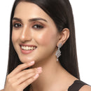 Rhodium-Plated Silver Toned White American Diamond studded Spiked Shaped Drop Earrings