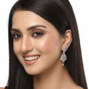 Rhodium-Plated Silver Toned White American Diamond studded Spiked Shaped Drop Earrings