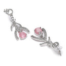 Rhodium Plated Quirky Pink AD Studded Contemporary Long Drop Earrings