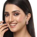 Rhodium-Plated Silver Toned American Diamond studded Paisley Shaped Studs Earrings