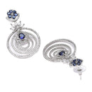 Rhodium Plated Circular Blue American Diamond Contemporary Drop Earrings